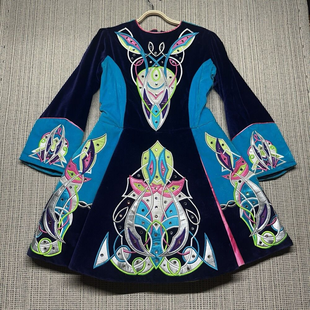 Vintage Irish Dance Solo Dress Velvet Rhinestone Celtic Whimsigoth Costume